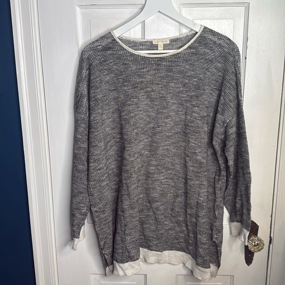 Eileen Fisher Linen Blend Contrast Long Sleeve Top Pullover Sweater W1042 Sz L - Picture 2 of 10
